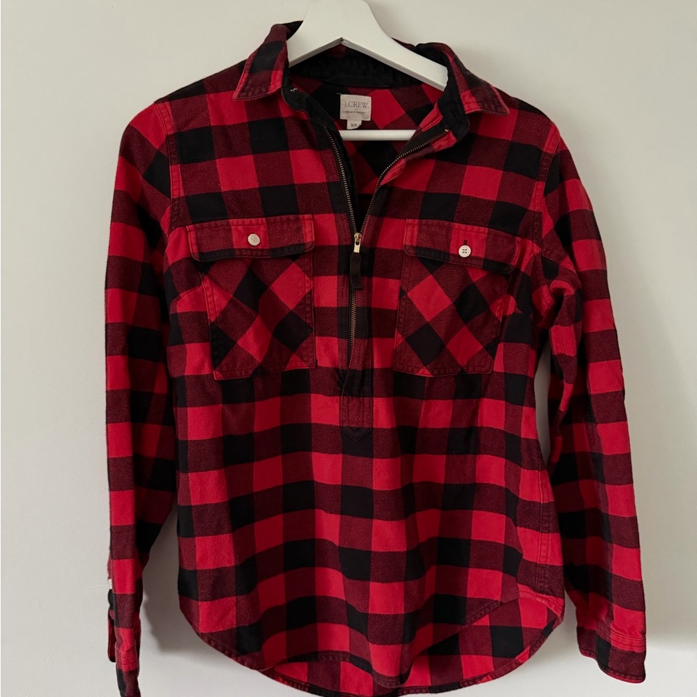 J. Crew 100% Cotton Half Zip Flannel Shirt